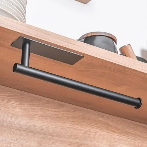 ELMOWO - Premium Edelstahl Küchenrollenhalter ohne Bohren selbstklebend inkl. Spezialkleber (extrem sicherer Halt) Küchenrollen-Halterung für den Schrank, Spülbecken oder zur Wandbefestigung (schwarz)