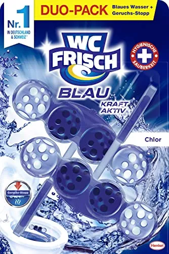 WC FRISCH Kraft Aktiv Blauspüler Chlor (2*50 g), WC Reiniger mit innovativer Geruchs-Stopp-Formel, Duftsteine für extra Frische und eine sichtbare Reinigung