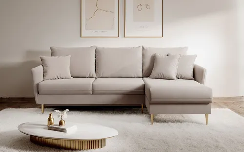 Selsey Ecksofa VOLIO mit Schlaffunktion und Bettkasten in luxuriösem Samt-Look - Das elegante Ecksofa Volio begeistert mit praktischem Nutzen und glamourösem Design. Die integrierte Schlaffunktion und der belüftete Bettkasten bieten zusätzlichen Komfort und Stauraum für Ihr Wohnzimmer.