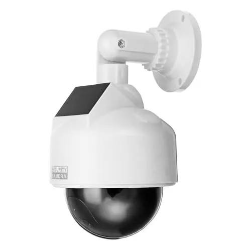 GOEDCH Dummy Speed Dome mit Solarenergie: Fake Überwachungskamera Attrappe mit Rot Blinkender LED, Wasserdicht Solarbetrieben, Dummy Kamera Solar für Innen- und Außenbereich