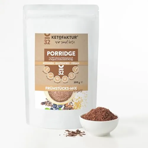KETOFAKTUR® PORRIDGE No32 - Kakao | 1 Packung à 300g I 92% kohlenhydratrediziert | KETOGEN | GLUTENFREI | VEGAN | Low carb high fat Frühstücksbrei ohne Zucker | Paleo