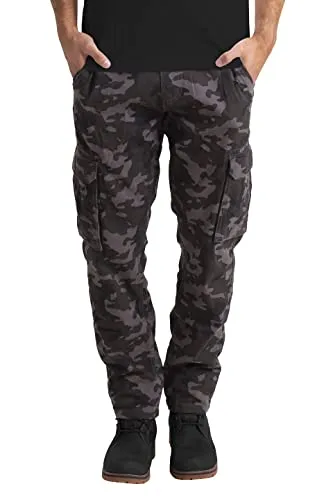 BlauerHafen Herren Hose Cargo militärisch Tarnung Zwanglos Entspannte Passform Mehrere Taschen Freizeit Jeans Taschen Baumwolle Arbeits Cargohose Alle Größen 32-44 (Holzkohle Camo, 44W x 30L)