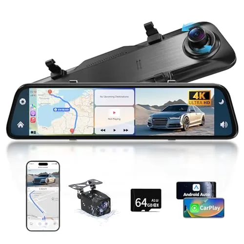 12,5 Zoll 4K Rückfahrkamera Spiegel mit Wireless CarPlay und Android Auto