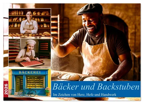 Bäcker und Backstuben Wandkalender 2026 - Monatskalender im DIN A3 Querformat, feiert das Bäcker-Handwerk und ist ideal für Backenthusiasten und Hobbybäcker.