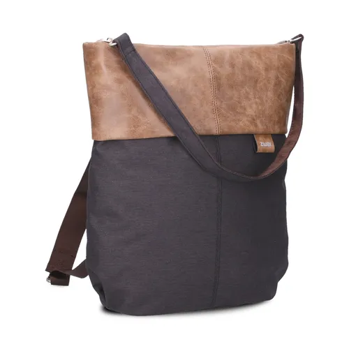 ZWEI Damenrucksack OLLI OR12 night - Schwarz - Stylischer mittelgroßer Rucksack, vielseitig tragbar als Rucksack oder Tasche, mit gepolstertem Trennfach und Geheimfach für Sicherheit. Ideal für Alltag und Freizeit.