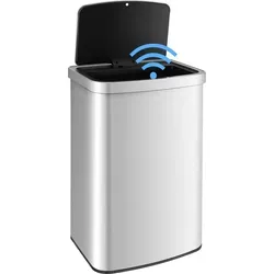 COSTWAY Automatischer 50L Mülleimer mit Infrarotsensor - Silber - Dieser 50L Mülleimer kombiniert modernes Design mit Funktionalität. Der Infrarotsensor ermöglicht berührungsloses Öffnen, während Aktivkohleboxen unangenehme Gerüche effektiv absorbieren. Ideal für Küche, Wohnzimmer und mehr.