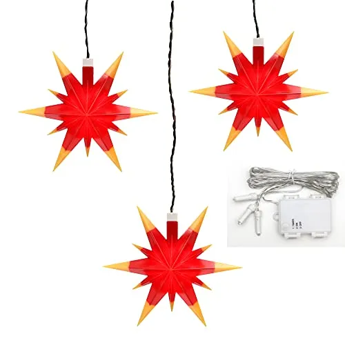 Dekohelden24 3er Set Weihnachtssterne mit LED-Beleuchtung