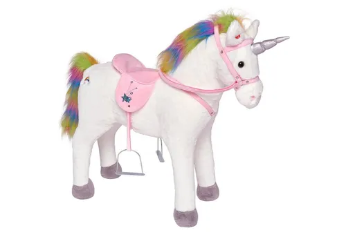 Pink Papaya Stehpferd zum Draufsitzen 75cm - Spielpferd Rainbow mit Sound, handgefertigt und ideal für Kinder ab 18 Monaten