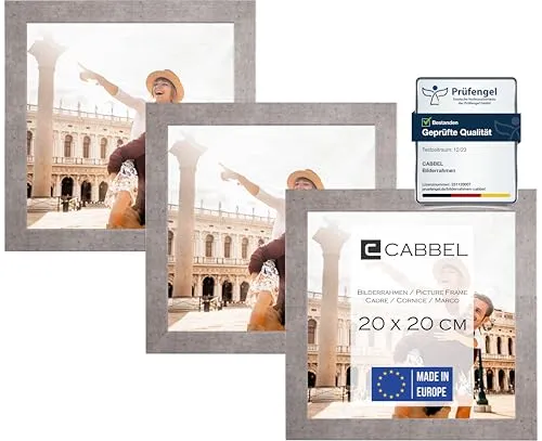 CABBEL Dreierpack (3 Stk.) Bilderrahmen 20x20 cm MDF Holz-Rahmen in Grau/Beton | mit bruchsicherem Plexi-Glas/Modern