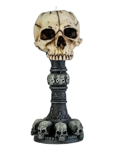Horror-Shop Antiker Totenkopf Teelichthalter mit Totenschädelsammlung 17 cm