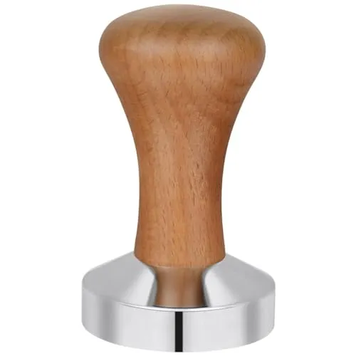 Vicloon Kaffee Tamper,Tamper 51mm mit Holzgriff,kaffeestempel Edelstahl,Espresso Tamper, Solid Heavy, Barista Style-Dunkelbraun