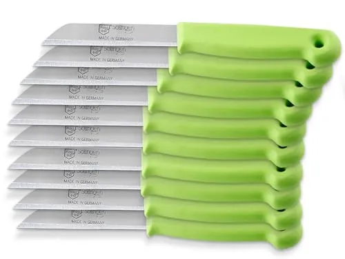 Küchenmesser aus Solingen Obstmesser 10er Set Schälmesser Made in Solingen Universal Messer Grün mit Scharfer Rostfreier Edelstahl Messerklinge Allzweckmesser inkl. Klingenschutz (Lang)