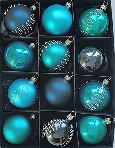 Thüringer Christbaumschmuck Exclusiv Petrol Mix 6cm Handarbeit Germany 12er Set türkis