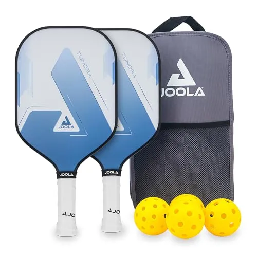 JOOLA Pickleball Set Blue Lightning - 7-teilig - Hochwertiges Pickleball Set mit 2 Schlägern, 4 Bällen (Indoor & Outdoor) und praktischer Tasche. Ideal für Freizeitspieler und perfekt als Geschenk!