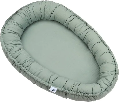 Julius Zöllner Kuschelnest NIDO, Musselin grün, Made in Germany - Nestchen für Babys, 55x80 cm aus 100% Baumwolle, ideal für sicheren und gemütlichen Schlaf ab Geburt, pflegeleicht bei 40° Schonwäsche.