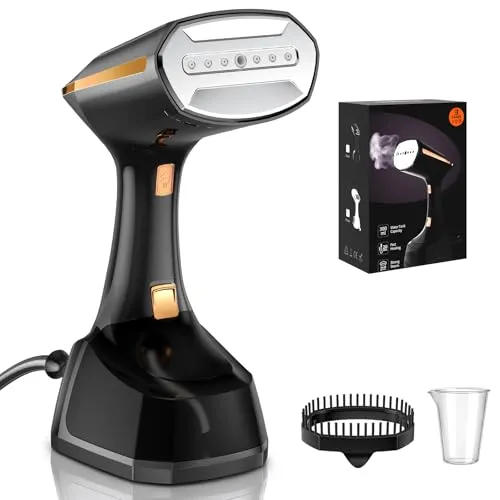 PKBD Steamer Dampfglätter Reise,geeignet für Reisen,Zuhause,Büro schwarze | Entfernung von Falten und Gerüchen,abnehmbarer 300ml Wassertank und LED-Bildschirm 3 Geschwindigkeit,1800W dampfbügeleisen