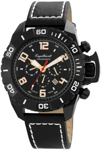 Engelhardt Chronograph Datum Herrenuhr Echtlederarmband schwarz