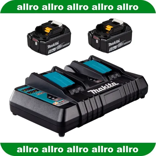 Makita Werkzeugakku Power Source-Kit 199482-2, 18V / 5,0Ah - Netzteile für alle 18V Makita Geräte, inklusive 2 leistungsstarker Akkus und einem praktischen Doppelladegerät mit LED Ladestandanzeige.