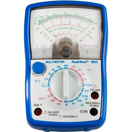PeakTech P 3385 Analog Multimeter – Präzises Messgerät für Elektroinstallationen - Multimeter für vielseitige Spannungsmessungen bis 600V und 10A, ideal für Hobbyisten und Profis. Inklusive Zubehör für sofortigen Einsatz und geprüft nach EN 61010-1 für maximale Sicherheit.