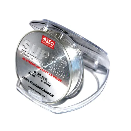 ASSO Super Fluorocarbon 50m 0,30mm Vorfachschnur - Hochwertige Vorfachschnur für Süß- und Salzwasserangeln, robust und transparent, ideal für präzise Köderpräsentation und zuverlässigen Fang.
