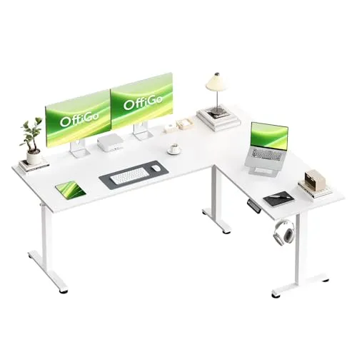 OffiGo Elektrisc Höhenverstellbarer Eckschreibtisch 160 x 120 cm, Weiß