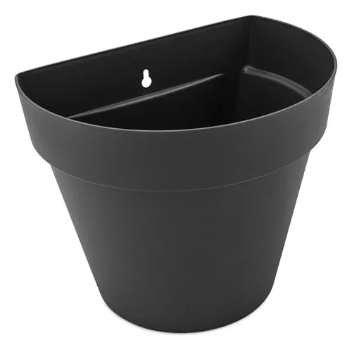 Spetebo Kunststoff Wand Blumentopf für Außen 28 x 20 cm - anthrazit - Blumen Wandtopf halbrund frostbeständig - Outdoor Deko Wandampel Hängetopf Wandvase Pflanztopf zur Wandmontage