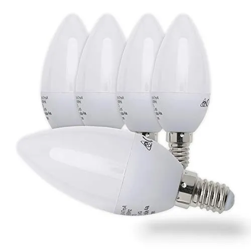 B.K.Licht - 5er Set LED Lampe E14 mit warmweißer Lichtfarbe, 5 Watt, 470 Lumen, LED Glühbirne, Leuchtmittel, Birne, Glühlampen, Kerze, Bulb, 3,7x10,6 cm, Weiß