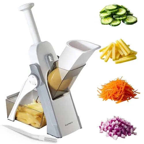 SupMakin Gemüseschneider - Verstellbarer Genius Mandoline Vegetable Slicer - Gemüsehobel mit 4 Schneidmodi für präzises Schneiden von Gemüse und Obst. Ideal für die schnelle Zubereitung von Mahlzeiten, einfach zu bedienen und ohne Klingenwechsel.