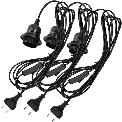 kwmobile E27 Lampenfassung mit Schalter - 3x E27 Fassung Schwarz - Lampenfüße mit 3,5m Netzkabel und Schalter, ideal für einfache Lichtinstallationen in Küche, Wohnzimmer oder Kinderzimmer. Perfekt für kreative Beleuchtungsideen!