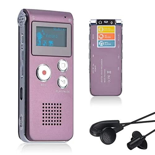Lychee 8GB LCD Bildschirm Digitales Diktiergerät Aufnahmegerät Sprachaufnahme Audiorekorder Voice Recorder für Studium Konferenzen und Interviews MP3 Player (Weinrot)
