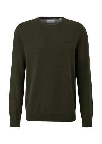 s.Oliver Herren Pullover 2143173 in Olive, XL - Stylischer Crew Neck Pullover für Herren mit Rippblende und Logo, ideal für lässige Outfits und perfekten Tragekomfort.