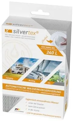 WM Aquatec Silvertex Wasserkonservierung, 240 Liter - Wasserentkeimung - Schützt Wasser im Tank bis zu 6 Monate vor Keimen, ganz ohne Dosieraufwand und wirkt vorbeugend gegen Biofilmbildung.
