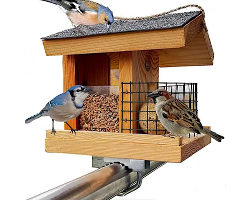 STAFECO Vogelfutterhaus - Wetterfestes Vogelhaus für Balkon und Garten - Vogelhäuser aus Naturholz, wetterfest und handgefertigt. Mit stabiler Balkonhalterung für einfachen Zugang und bequemes Nachfüllen von Futter.