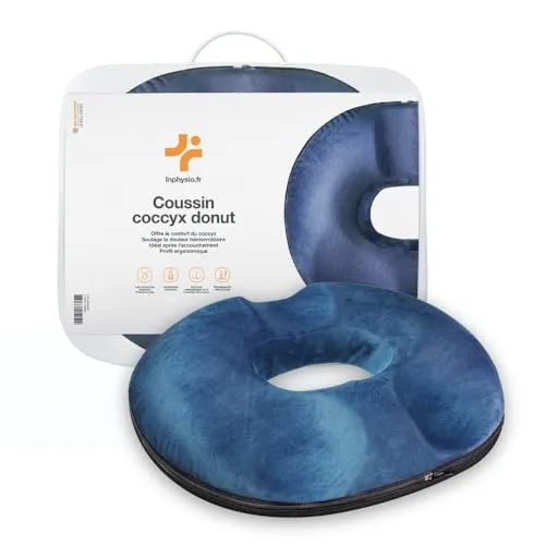 Inphysio Steißbeinkissen in Donutform - Orthopädisches und ergonomisches Kissen aus Memory-Schaum - Stuhlkissen Büro, Auto - Rückenschmerzen, Schwangere, Hämorrhoiden - 45x40x7 cm