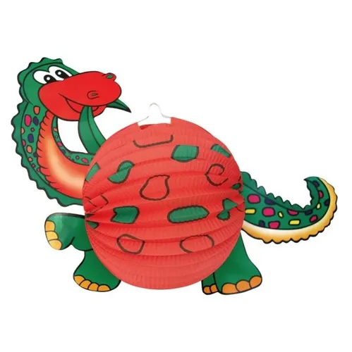 Idena Umzugslaterne Dino rot grün 34x46cm - Bastel-Lampe für Kinder, ideal für Umzüge und Spaziergänge, mit buntem Lampion-Bauch und fröhlichem Dino-Design.