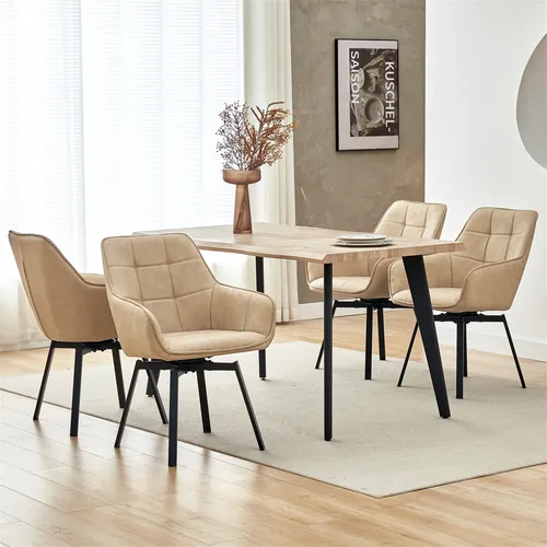 CLIPOP Drehbarer Esszimmerstuhl 4er Set aus Kunstleder, gepolsterte Sitze, Restaurant, Küche, Creme