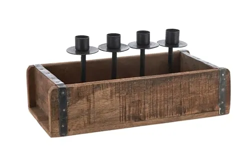 Ziegelform Adventsleuchter 30 x 15 cm - für 4 Stabkerzen - Weihnachts Kerzenständer aus Holz - Vintage Deko Holzkiste Kerzenständer Weihnachtsdeko Tischdeko Used Look