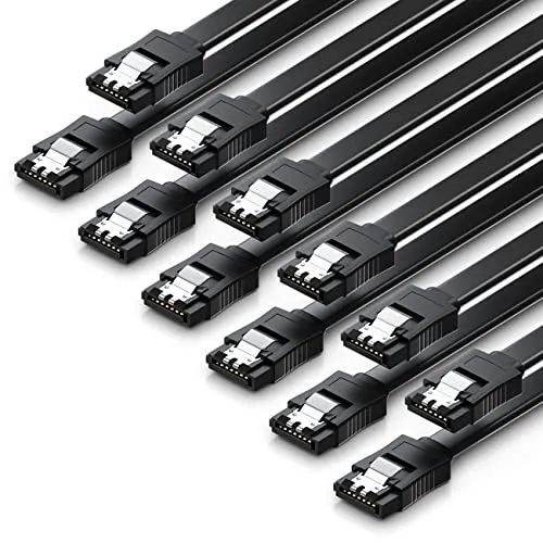 deleyCON 6x 50cm SATA 3 Kabel im Set SATA III Datenkabel - HDD SSD Verbindungskabel Anschlusskabel Metall-Clip 6 GBit/s - 2 Gerade L-Typ Stecker - Schwarz