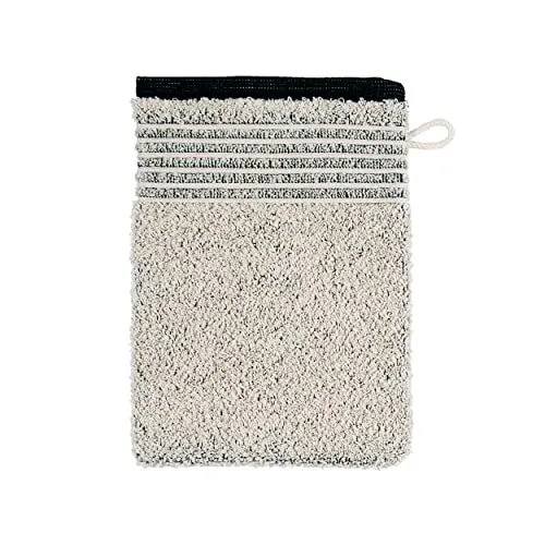 möve Eden Waschhandschuh Biesenbordüre 15 x 20 cm aus 80 % Baumwolle / 20 % Leinen, nature / black