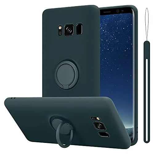 Cadorabo Hülle kompatibel mit Samsung Galaxy S8 Schutzhülle TPU Silikon Case Liquid Design mit Ring Slim Kratzfest Liquidsilikon Microfaser mit Rundumschutz Case Hülle für Galaxy S8 in Grün