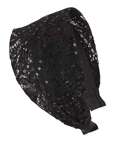 axy HR14A Haarreif SERIE 14A mit Paillette Hair band -Vintage - Wunderschön Stirnband (Schwarz)