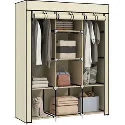 HOMCOM Stoffschrank mit 2 Kleiderstangen und 8 Ebenen - Praktischer Stoffschrank von HOMCOM in Cremeweiß mit 2 Kleiderstangen und 8 Ablageflächen. Ideal für die Organisation von Kleidung und mehr – der perfekte Stauraum für jedes Zimmer!