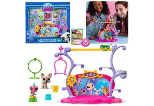 Sarcia.eu Littlest Pet Shop Talent Show Figurensatz - Spielzeugfiguren für kreative Talentshows, inklusive zwei beweglicher Tierfiguren und interaktiver Bühne mit Schaukel und Kletterstangen – ideal für kleine Tierliebhaber!