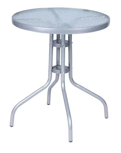 Balkontisch Rund Ø 60 Glas und Metall Silber Bistrotisch Glastisch Gartentisch