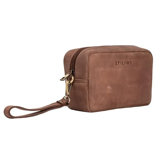 STILORD 'Larkin' Herren Hand-Gelenk-Tasche Echtleder klein dunkel-braun - Organizer Handtasche Pochette Reisegeldbeutel Männer-Handtasche mit Hand-Schlaufe Ledertasche
