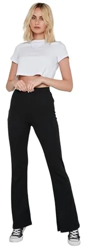 NOISY MAY Damen Flare Hose mit elastischem Bund und ausgestelltem Bein, Farben:Schwarz, Größe:M