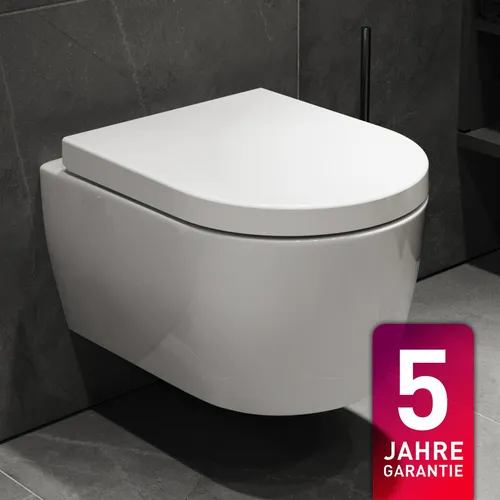 SSWW Tiefspül-WC spülrandlos - modernes Hänge-WC mit Absenkautomatik - WC-Becken mit spülrandloser Technologie für einfache Reinigung und Hygiene. Kompaktes Design ideal für kleine Bäder, inklusive leicht abnehmbarem WC-Sitz.
