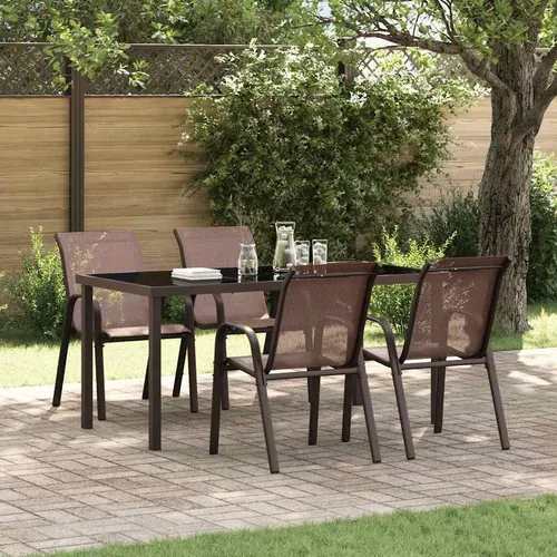 vidaXL Stapelbare Gartenstühle 4 Stk. Braun Textilene - Gartenstühle aus strapazierfähigem Textilene, ideal für Balkon oder Terrasse. Platzsparend stapelbar und wetterfest – perfekt für entspannte Stunden im Freien.