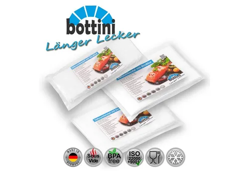 Bottini Vakuumierbeutel 150 Vakuumbeutel je 50 Stk. 15x30, 20x30, 25x35 cm strukturiert, Zubehör für Alle Balken Vakuumierer wie CASO, WMF, FreshVAC, Rommelsbacher, Gastroback, Foodsaver, Solis, Lava, Leifheit sowie alle Vakuumiergeräte von Silvercrest oder Medion uvm., besonders durchstoßfest, 105µm