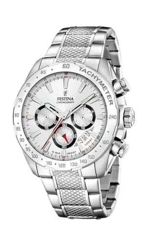 Festina F20668/1 Herren Chronograph Armbanduhr - Elegante Armbanduhr für Herren mit Wasserdichtigkeit bis 100 m, ideal für sportliche Aktivitäten und den Alltag. Hochwertiges Edelstahl-Gehäuse in Silber/Weiß.
